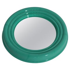 Pop Art Style Green Teal Circular Plastic Wall Mirror 1990s Italy