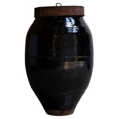 Japanese Large Wabisabi Antique Tsubo Jar with Rusted Iron Lid
