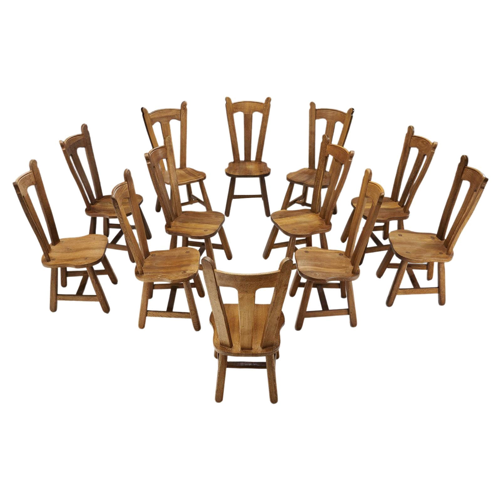 Belgian Brutalist Oak Dining Chairs, Belgium 1970s For Sale