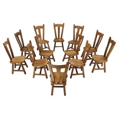 Vintage Belgian Brutalist Oak Dining Chairs, Belgium 1970s