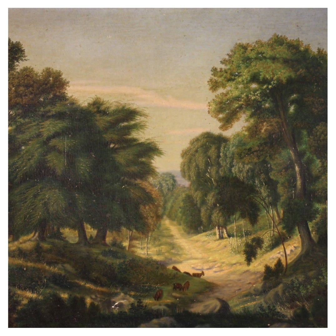 20th Century Oil on Canvas French Bucolic Landscape Painting, 1920 