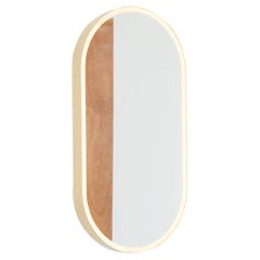 Capsula Illuminated Capsule Shape Modern Mirror with Brass Frame, Medium