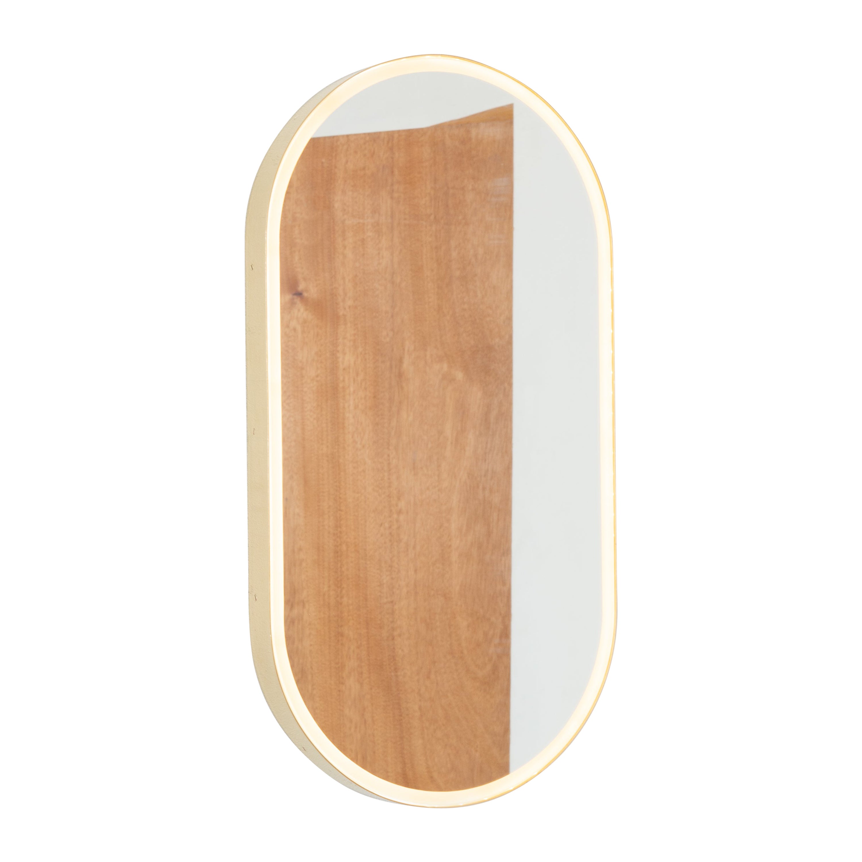 Capsula Illuminated Capsule Shaped Customisable Mirror with Brass Frame, Large For Sale