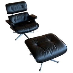 1973 Eames 670 Lounge Chair and 671 Ottoman Black Leather Herman Miller by ICF