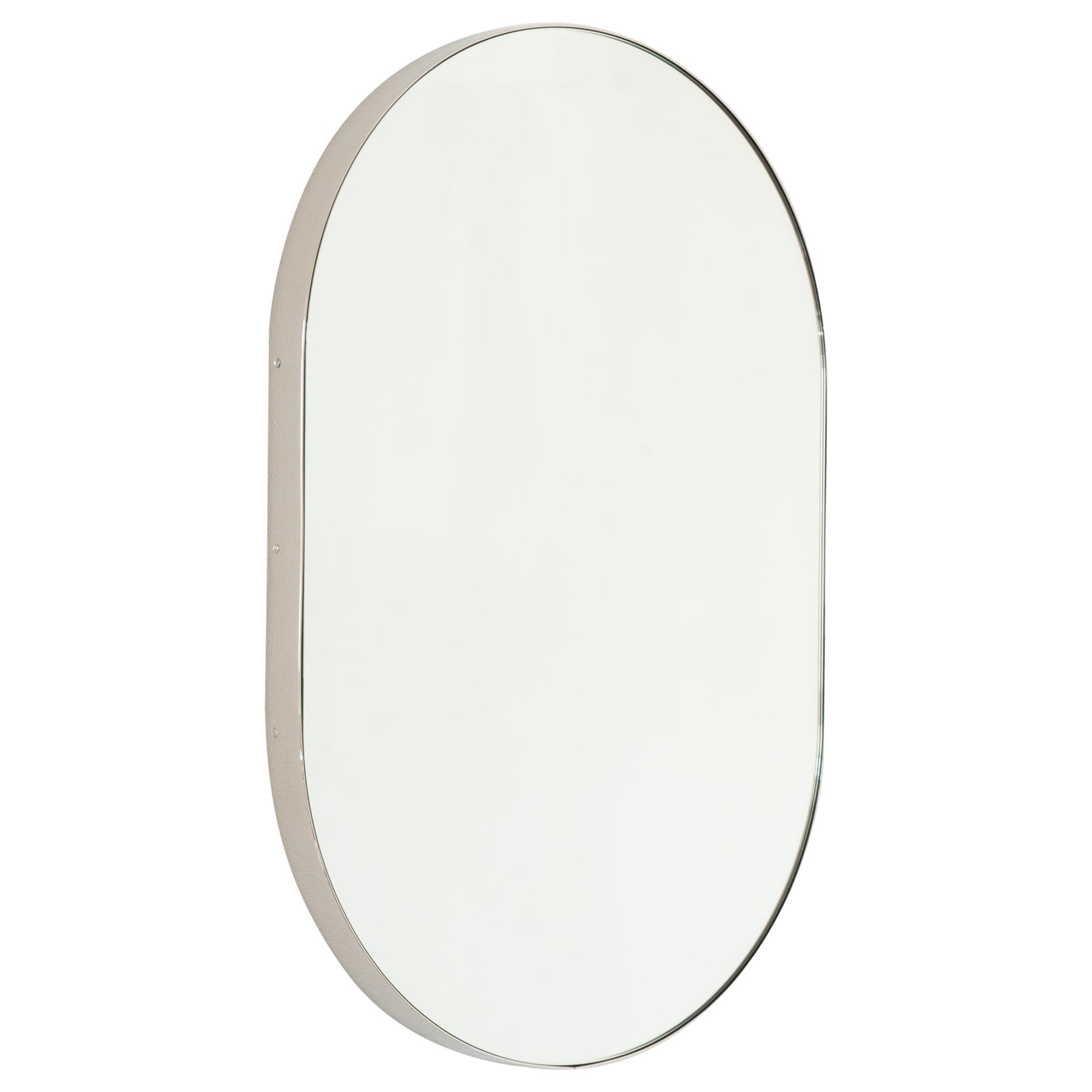Capsula Pill shaped Customisable Contemporary Mirror, Nickel Plated Frame, Small For Sale