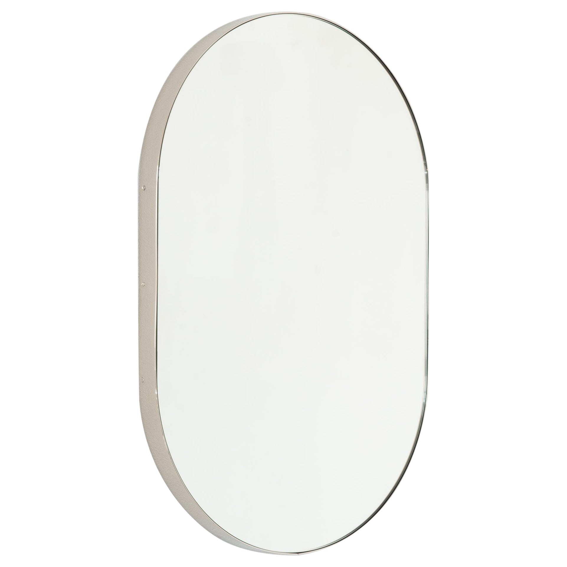 Capsula Pill Shaped Contemporary Mirror with Nickel Plated Frame, Large