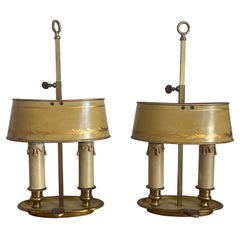 Pair of French Empire Style Bronze and Tole Bouillotte Table Lamps, circa 1960s