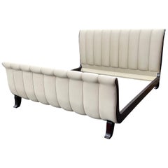 Glamorous Vintage Upholstered Channel Back King Size Sleigh Bed