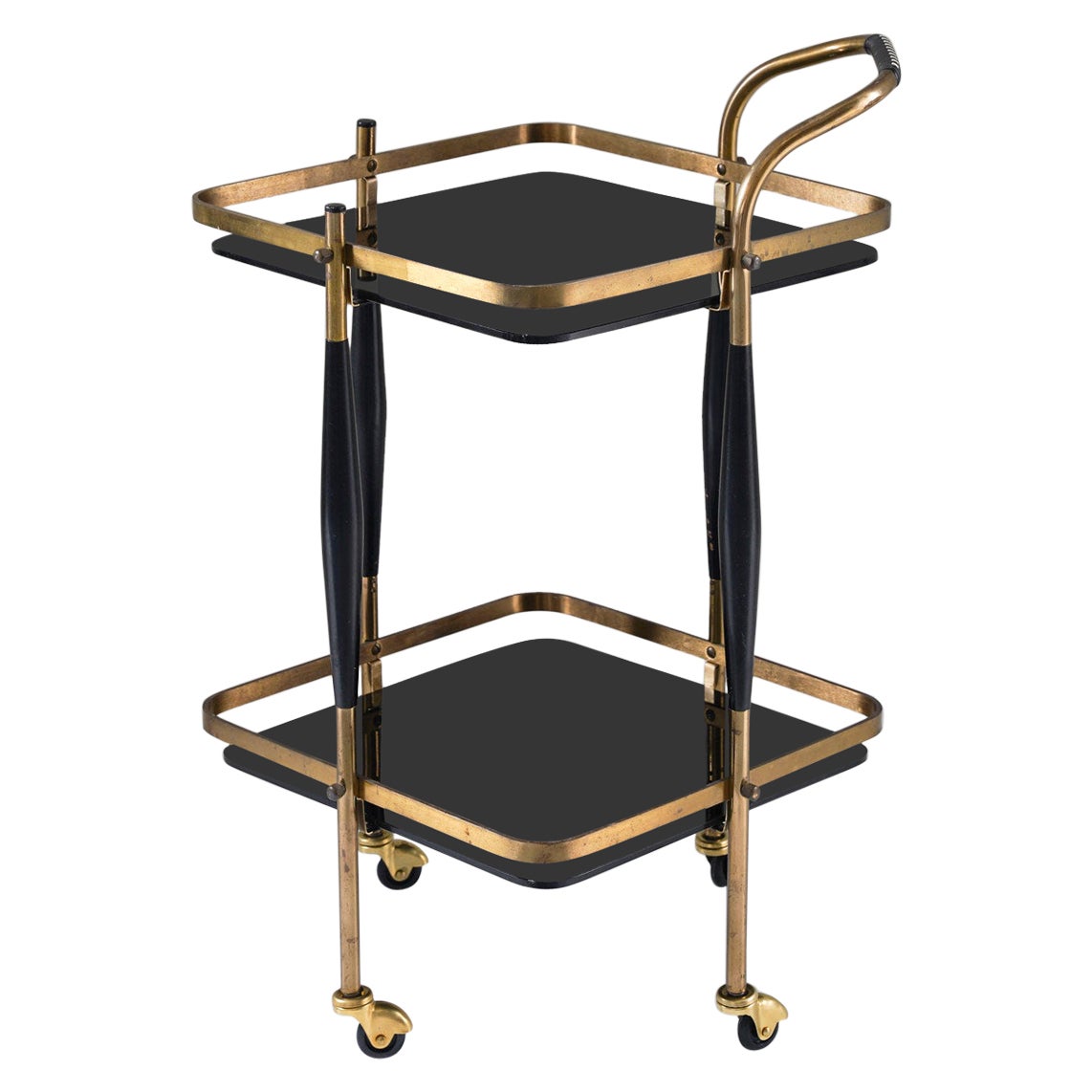 Scandinavian Midcentury Bar Cart in Brass and Glass For Sale