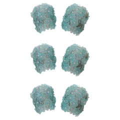 Retro Mid Century Blue Tiffany Colored Murano Glass Set of Six Italian Sconces