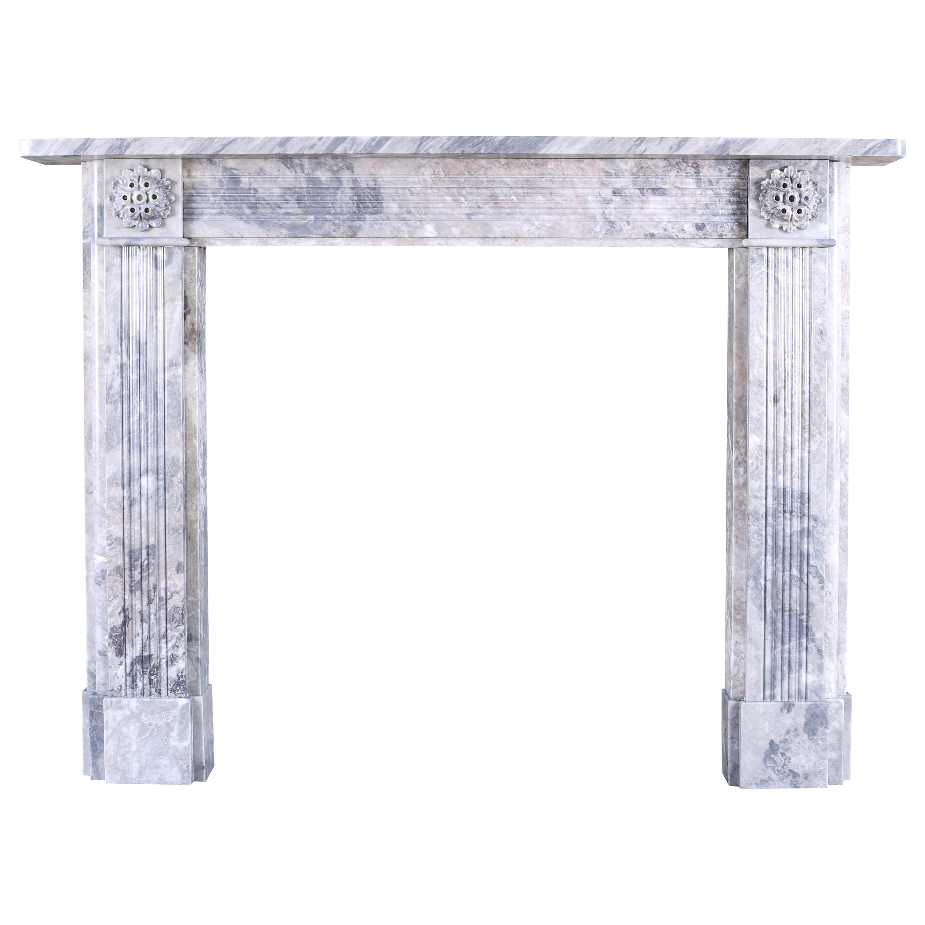 Double-Slip Georgian Carved Fireplace in Italian Grey Bardiglio Marble For Sale