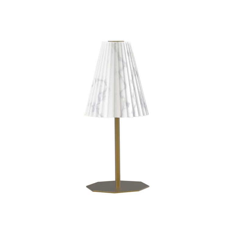 OR9 Pleated Carrara Marble Table Lamp Exclusive Handmade in Italy