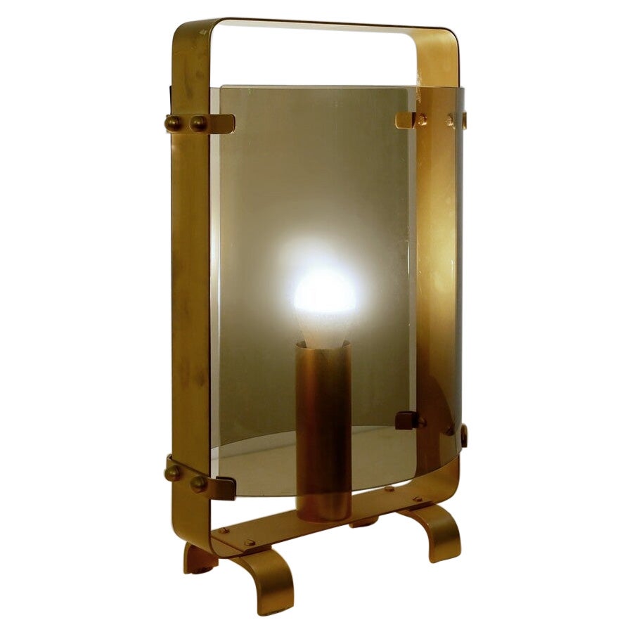 Fontana Arte Lamp in Gilded Brass and Smoked Glass, 1960s