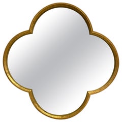 Miroir en forme de trèfle à quatre feuilles en fer doré
