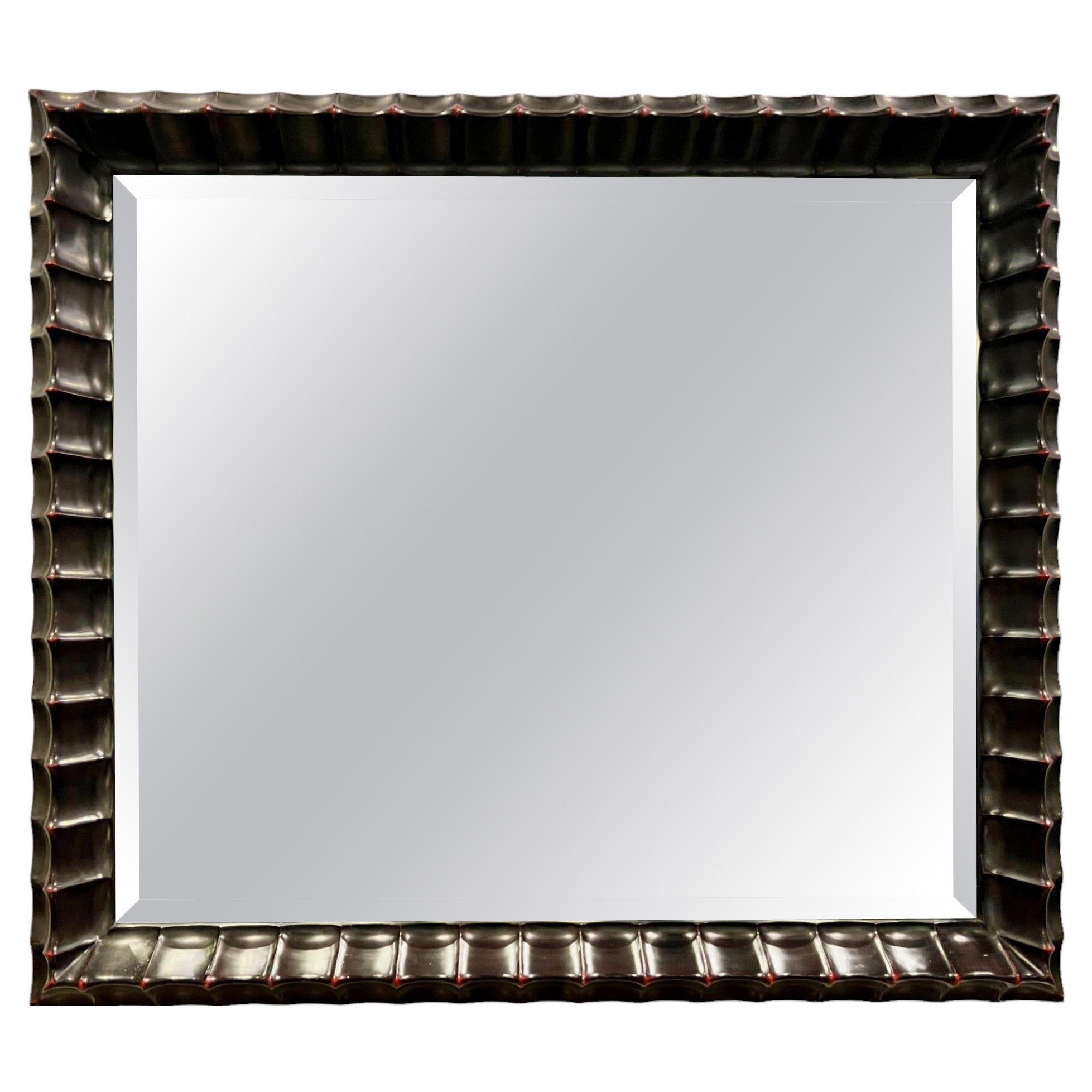 Contemporary Chinese Rich Lacquered Carved Wood Frame Mirror by Holly Hunt For Sale