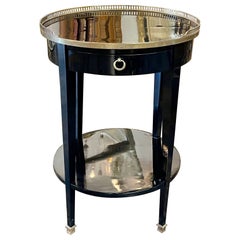 French Transitional Black Lacquered Side Table with Brass Feet and Galleries