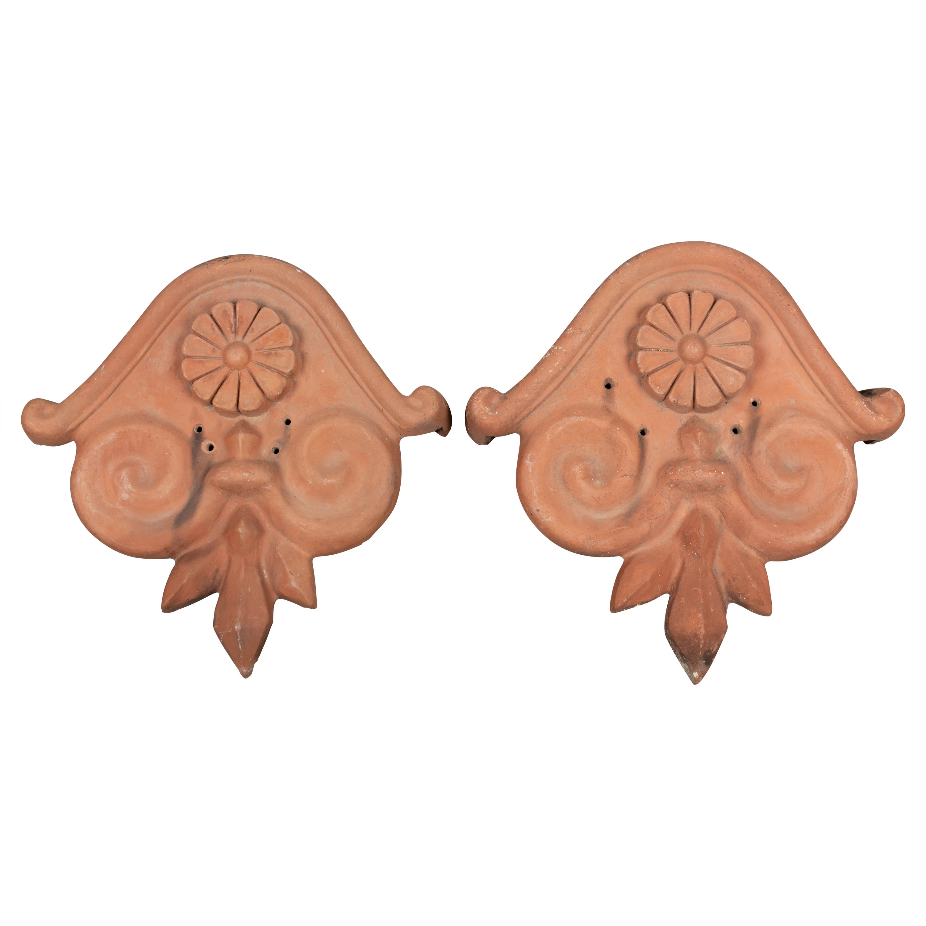 Pair of French Terracotta Roof Ornaments For Sale