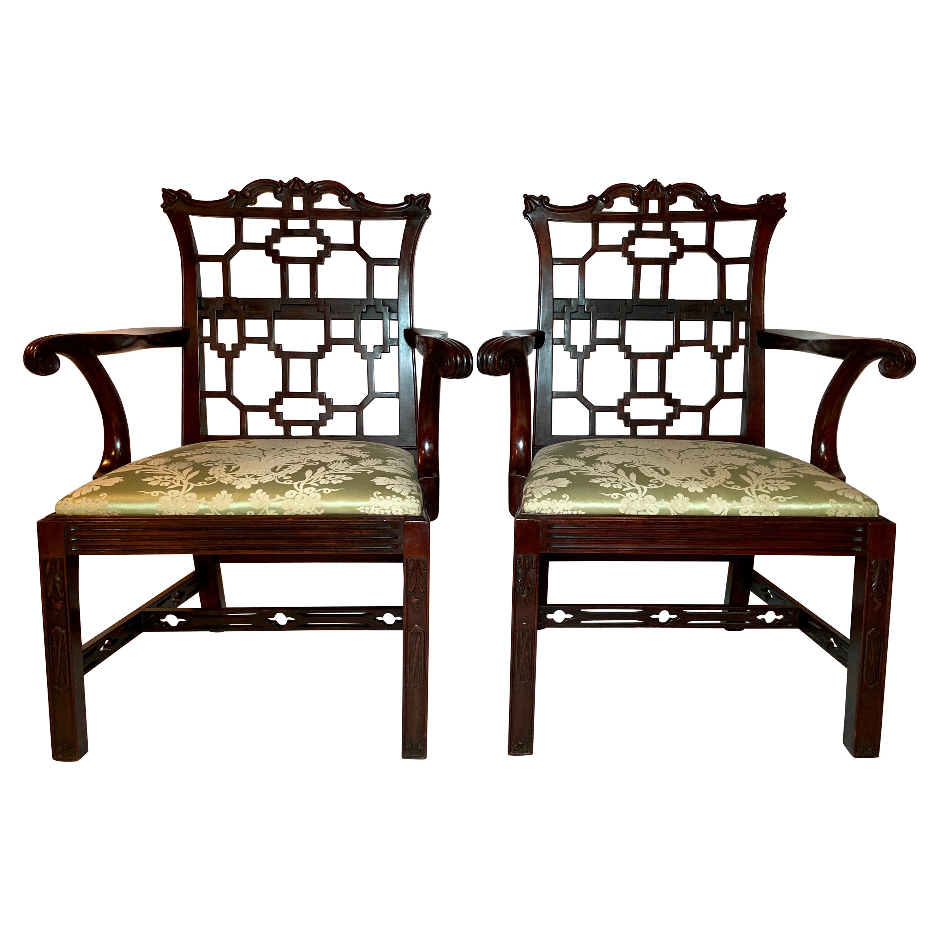 Pair Antique English Chippendale Mahogany Armchairs, circa 1865-1875