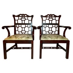 Pair Antique English Chippendale Mahogany Armchairs, circa 1865-1875