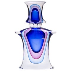 Blue Pink and Clear Colour Sommerso Murano Glass Perfume Bottle by Cenedese