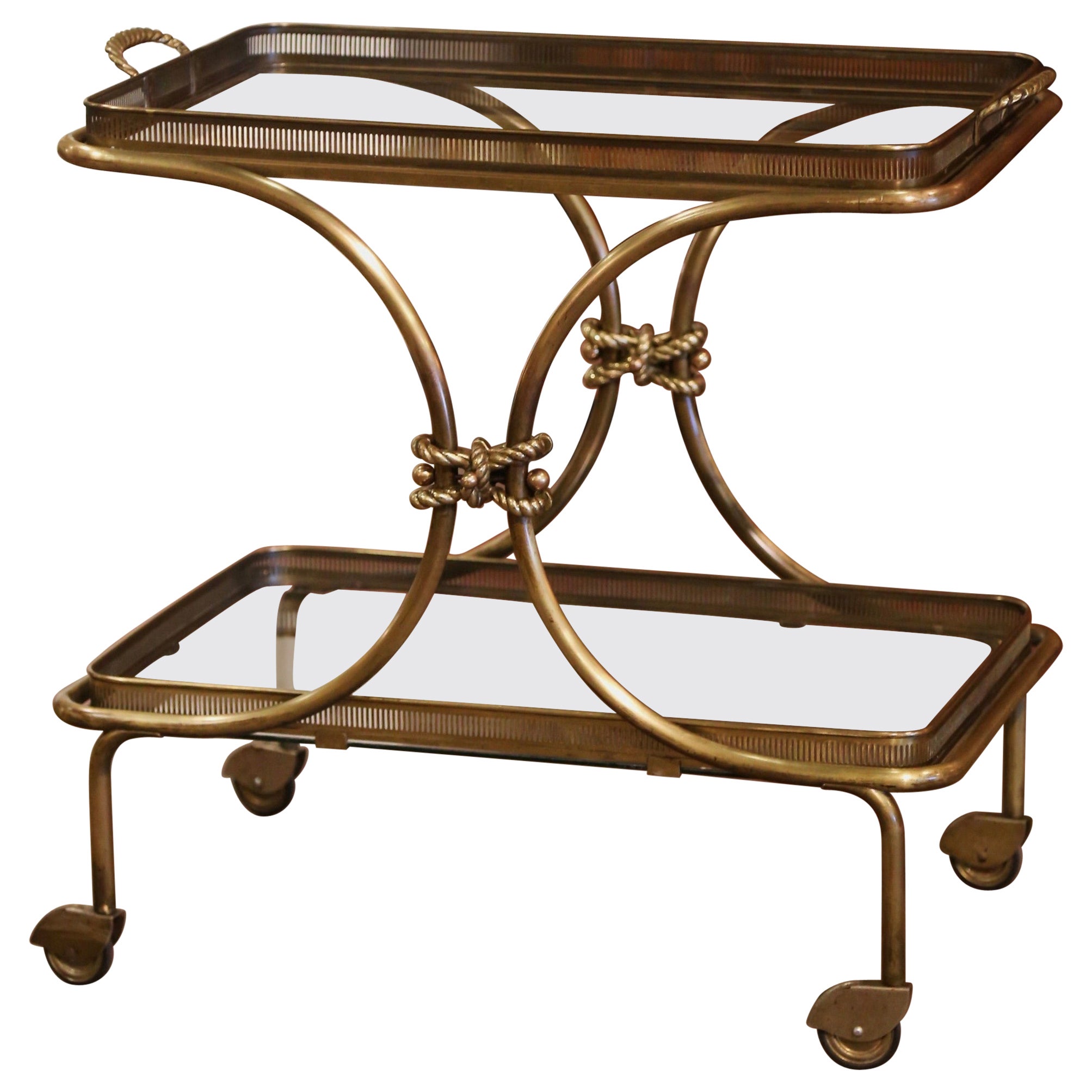 French Brass Bar Cart with Removable Tray at 1stDibs