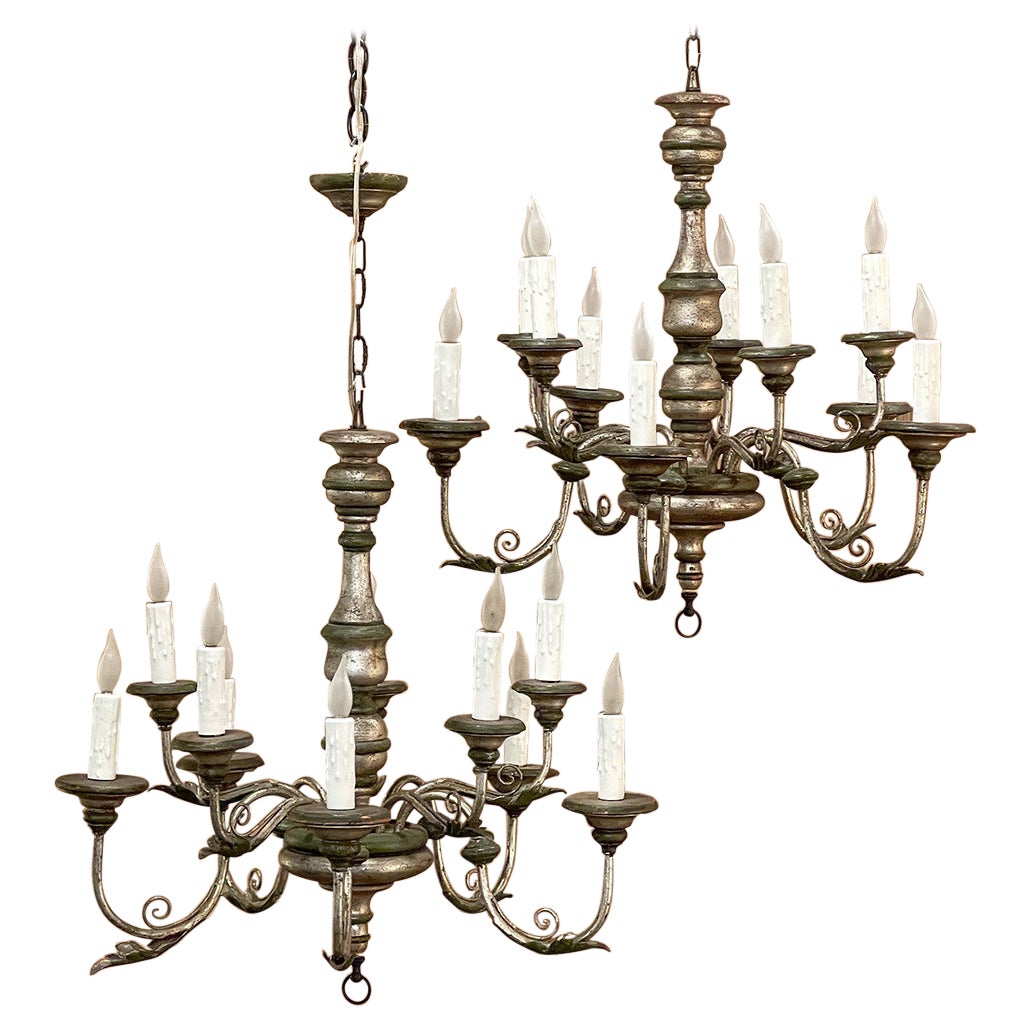 Pair Antique Italian Painted Chandeliers from Tuscany