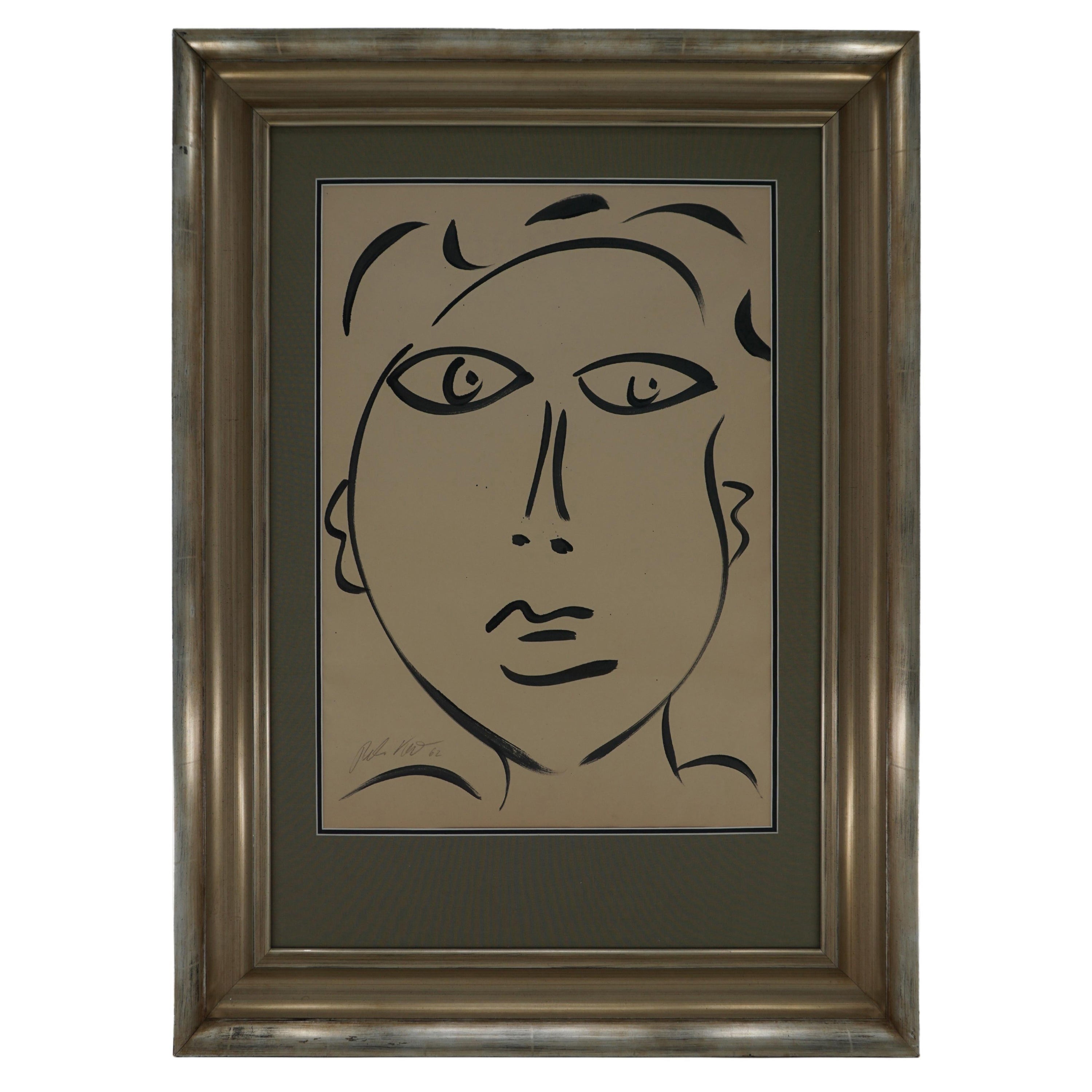 Painting by Peter Keil, C 1962, New Wood Silver Frame with Linen Mat, Modern Art