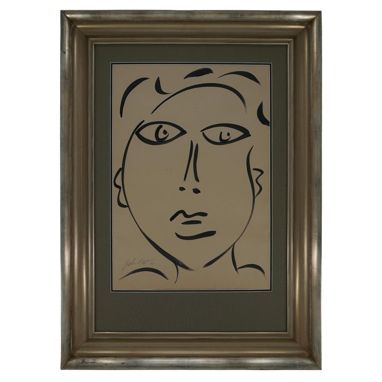 Painting by Peter Keil, C 1962, on Paper, New Wood Silver Frame with Linen Mat For Sale at 1stDibs
