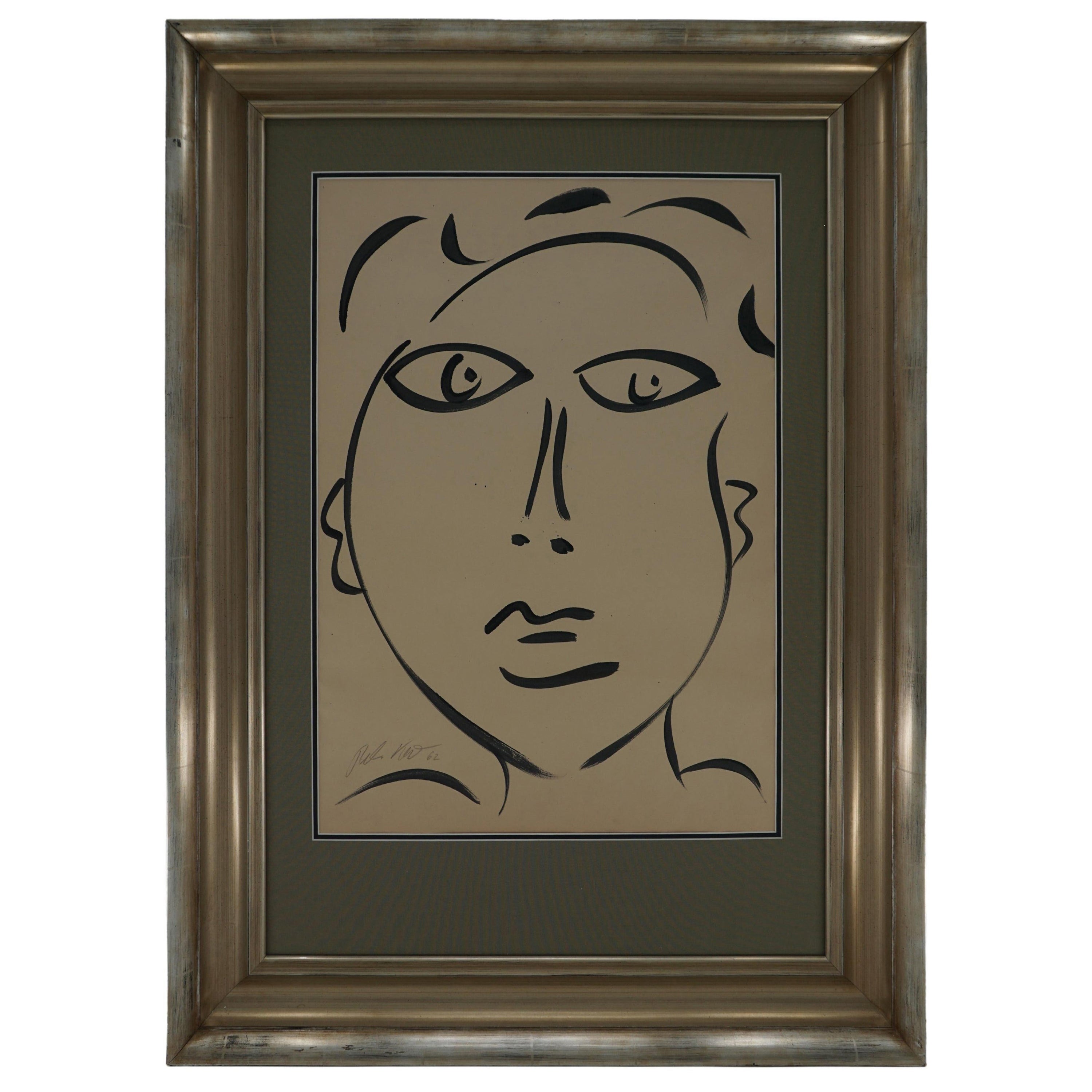 Painting by Peter Keil, New Wood Silver Frame with Linen Mat, Modern Art, C 1962