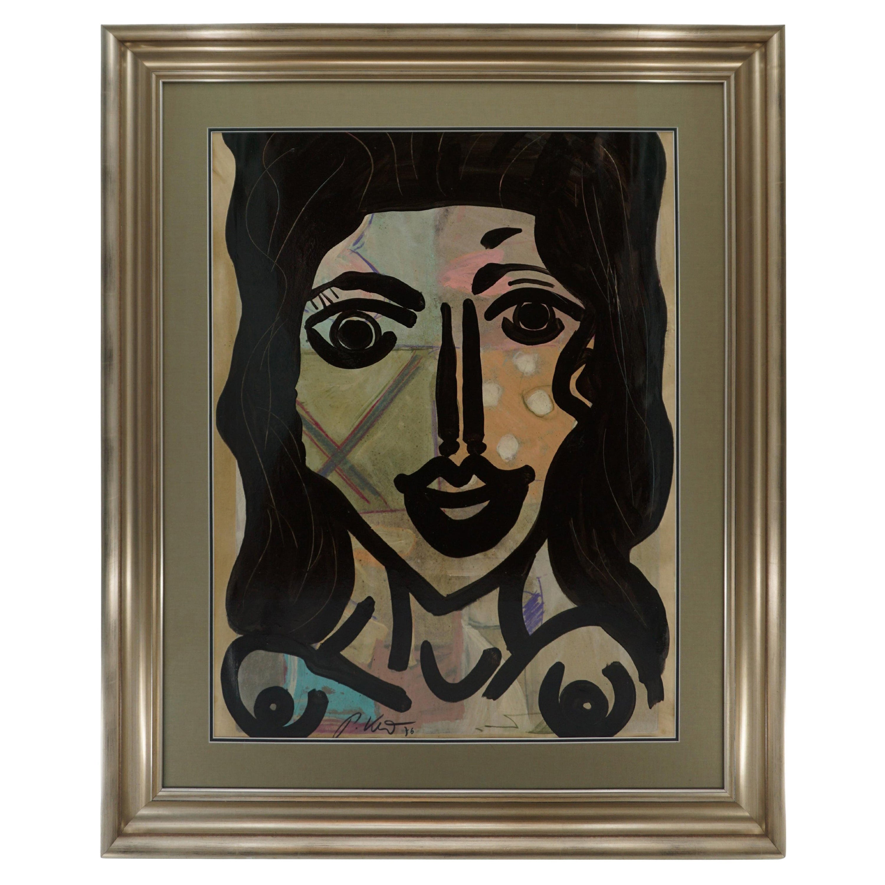 Painting by Peter Keil, C 1962, on Paper, New Wood Silver Frame with