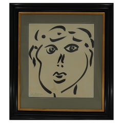Painting by Peter Keil, C 1987, "The Lady", Acrylic, Black & White, Wood Frame