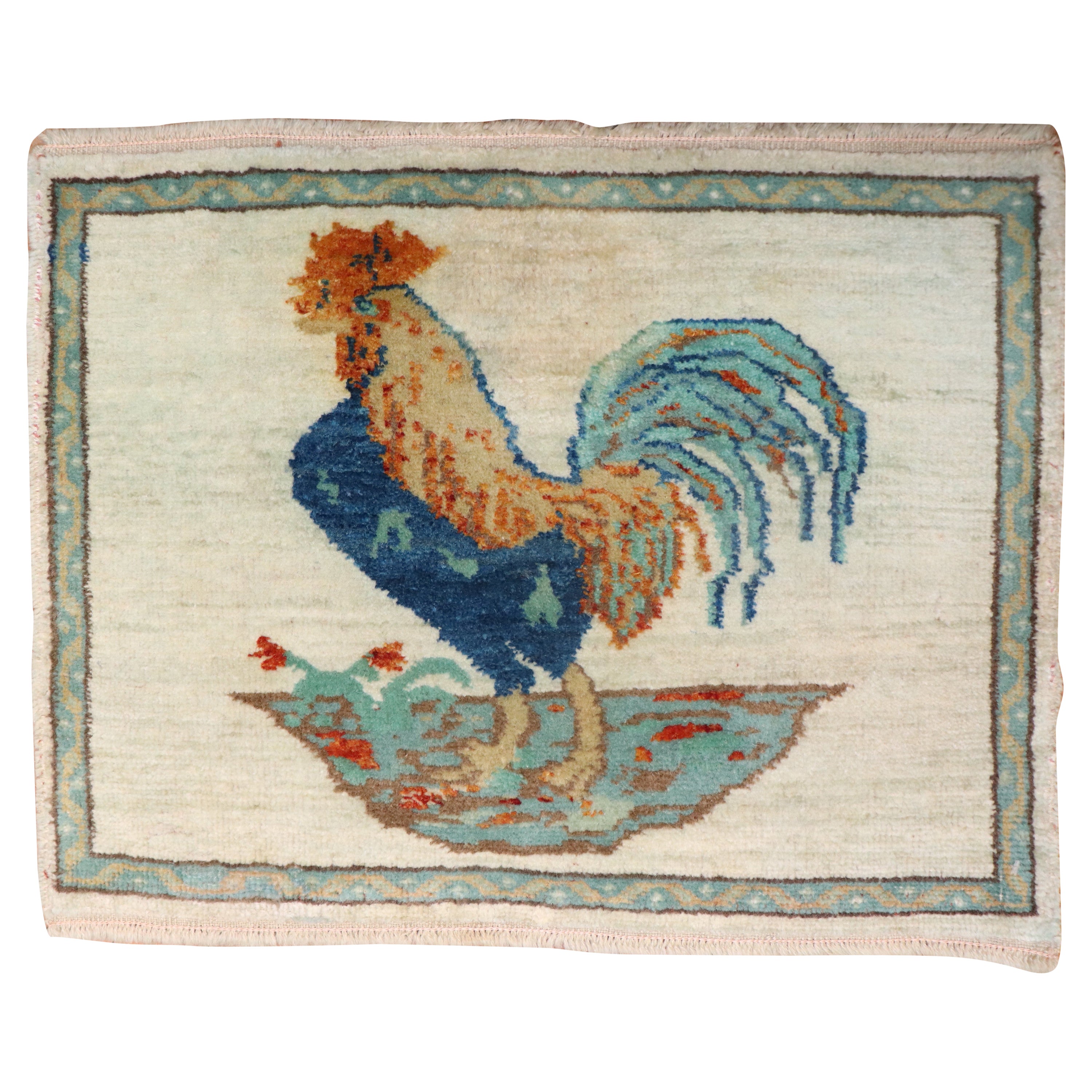 Türkischer Rooster-Teppich, Vintage im Angebot