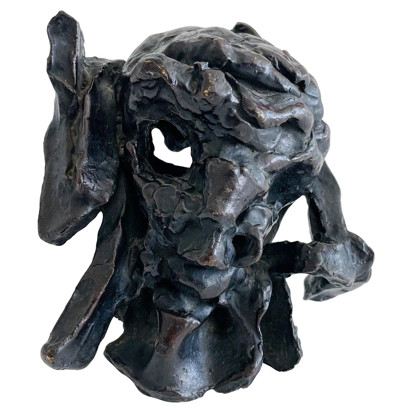 Mid Century Abstract Face Bronze Sculpture by Jean Robert Ipousteguy For Sale