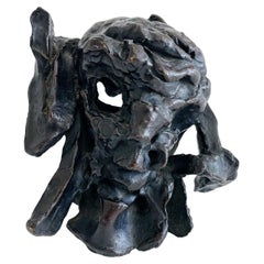 Mid Century Abstract Face Bronze Sculpture by Jean Robert Ipousteguy