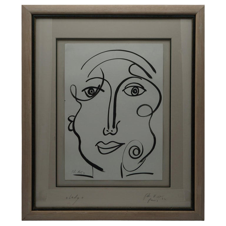 Painting by Peter Keil, Black & White Art, Painted in Paris, C 1972, the Lady For Sale