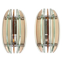 Pair of Wall Sconces in Colored Glass and Chrome by Veca, Italy, 1970s