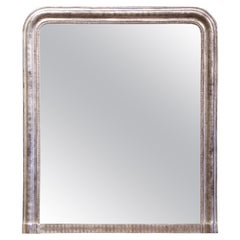 19th Century French Louis Philippe Silver Leaf Mantel Mirror with Stripe Motifs