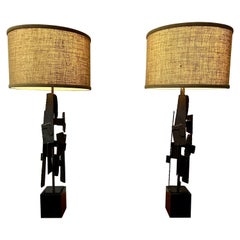 Vintage Pair of Sculptural Torch Cut Lamps by Richard Barr