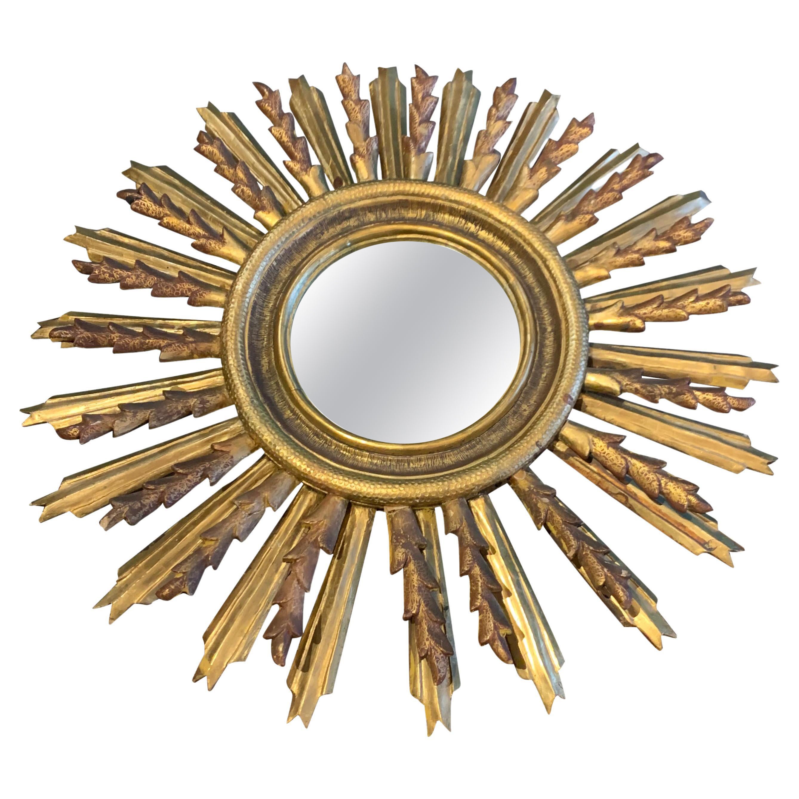 Gold Gilt Starburst Framed Mirror, Spain, 1920s For Sale