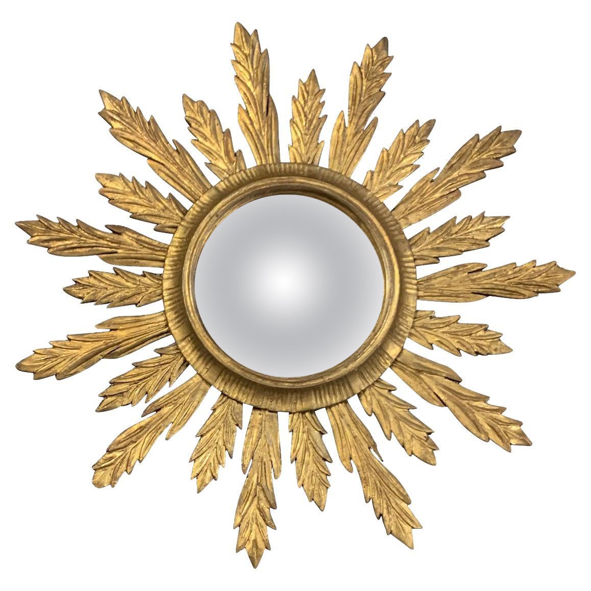 Gold Gilt Starburst Framed Mirror, Spain, 1920s For Sale