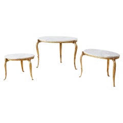 Trio of Italian Doré Bronze and Marble Drink Nesting Tables