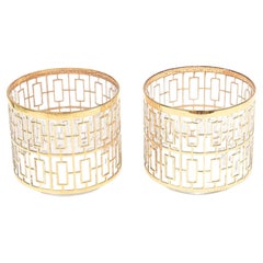 22 Carat Gold Overlay Imperial Glass Shoji Screen Ice Buckets Pair of Barware
