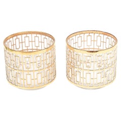 Pareja De Cubiteras De Cristal Imperial Vintage Shoji Screen Oro De 22 Quilates