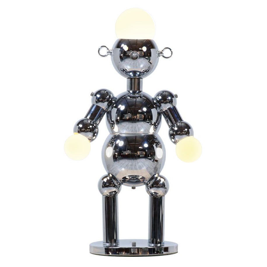 Expertly Restored - Italian Modern Chrome Robot Sculpture Lamp by Torino For Sale