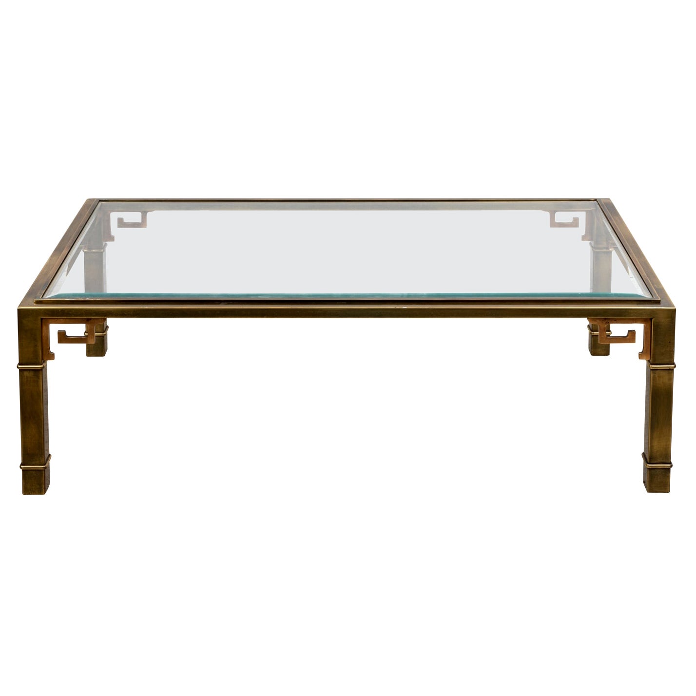 MidCentury Modern Large Rectangle Brass and Glass Coffee Table