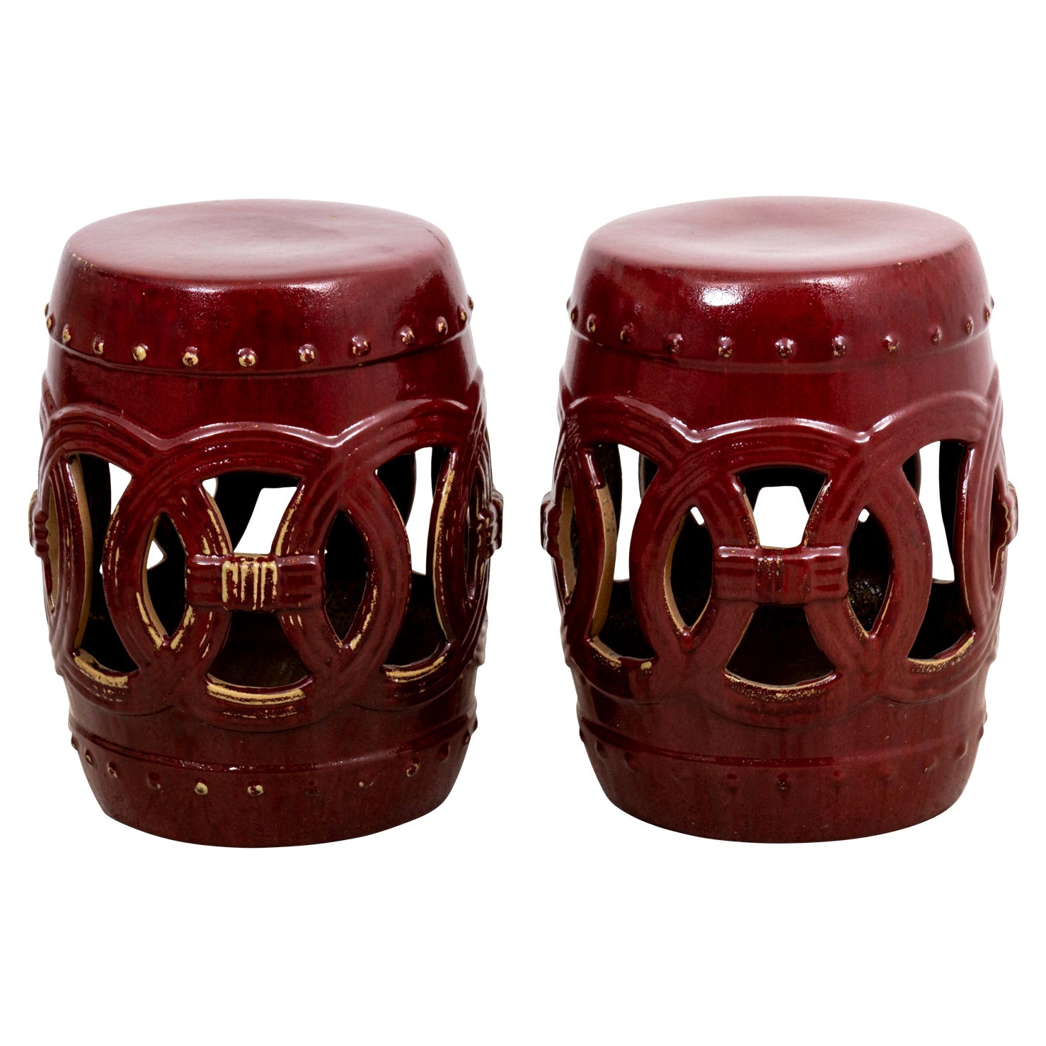 Pair of Vintage Burgundy Chinese Garden Seats For Sale