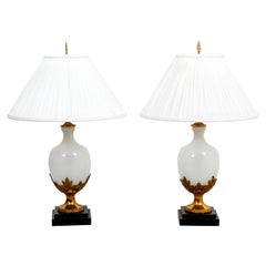 Maitland Smith Opaline Glass Lamps on Marble Bases