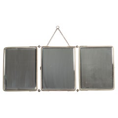 Antique Barber's Nickel Tri-Fold Shaving Mirror, circa 1900-1920