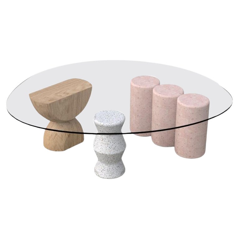 Rosedal Cantera Coffee Table With Glass Cover, Modern Mexican Design For Sale