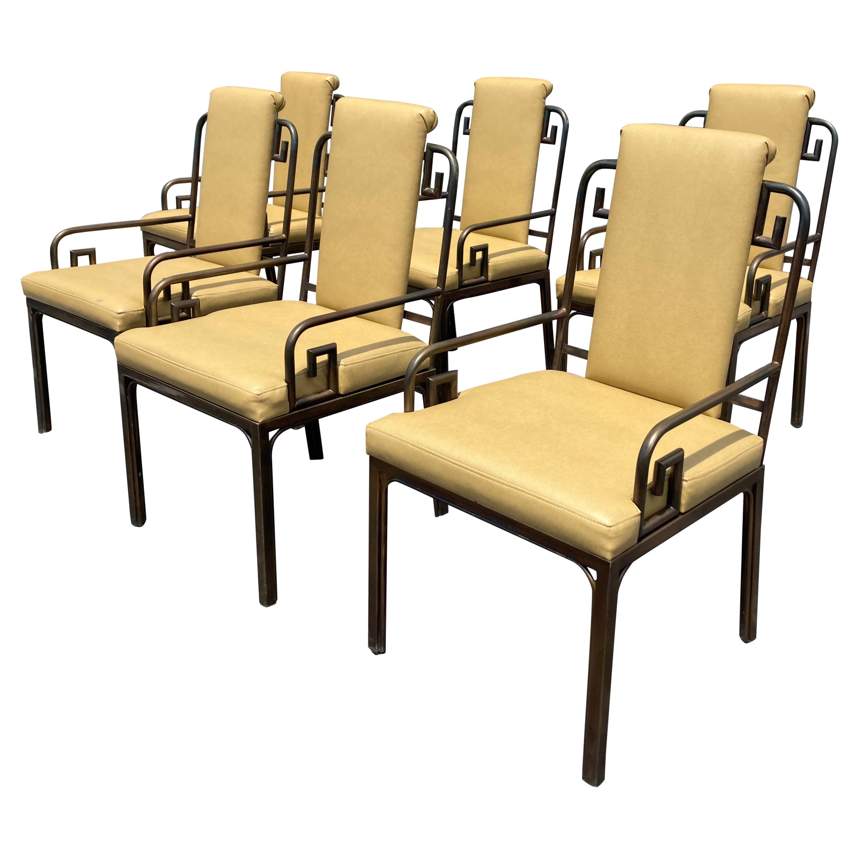 Six Carved White Oak Greek Key Dining Chairs For Sale at 1stDibs